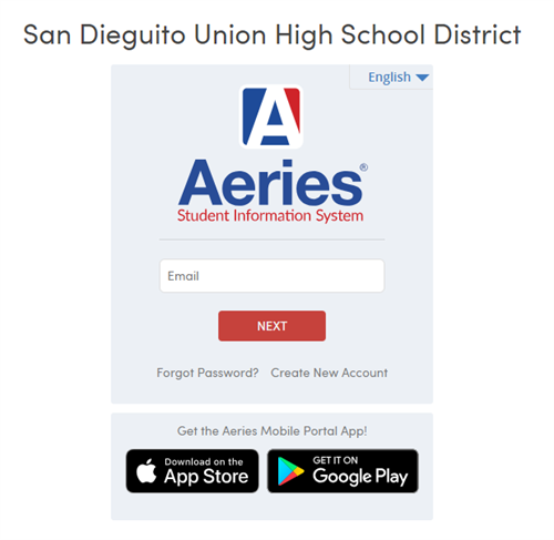 Aeries login page for San Dieguito Union High School District